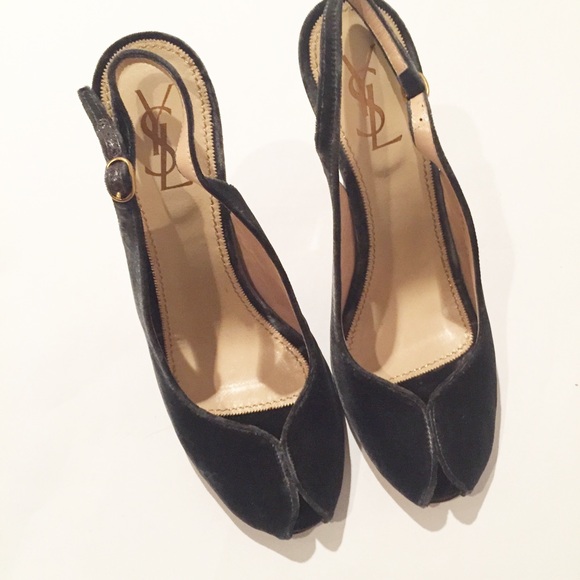 YSL Velvet Peep Toe Slingbacks Sz 39 - Picture 2 of 6